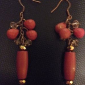Red wood dangle earrings